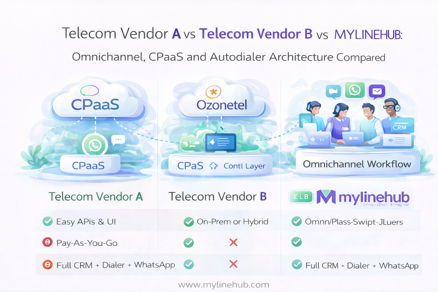 Exotel vs Ozonetel vs MYLINEHUB: Omnichannel, CPaaS and Autodialer Architecture Compared