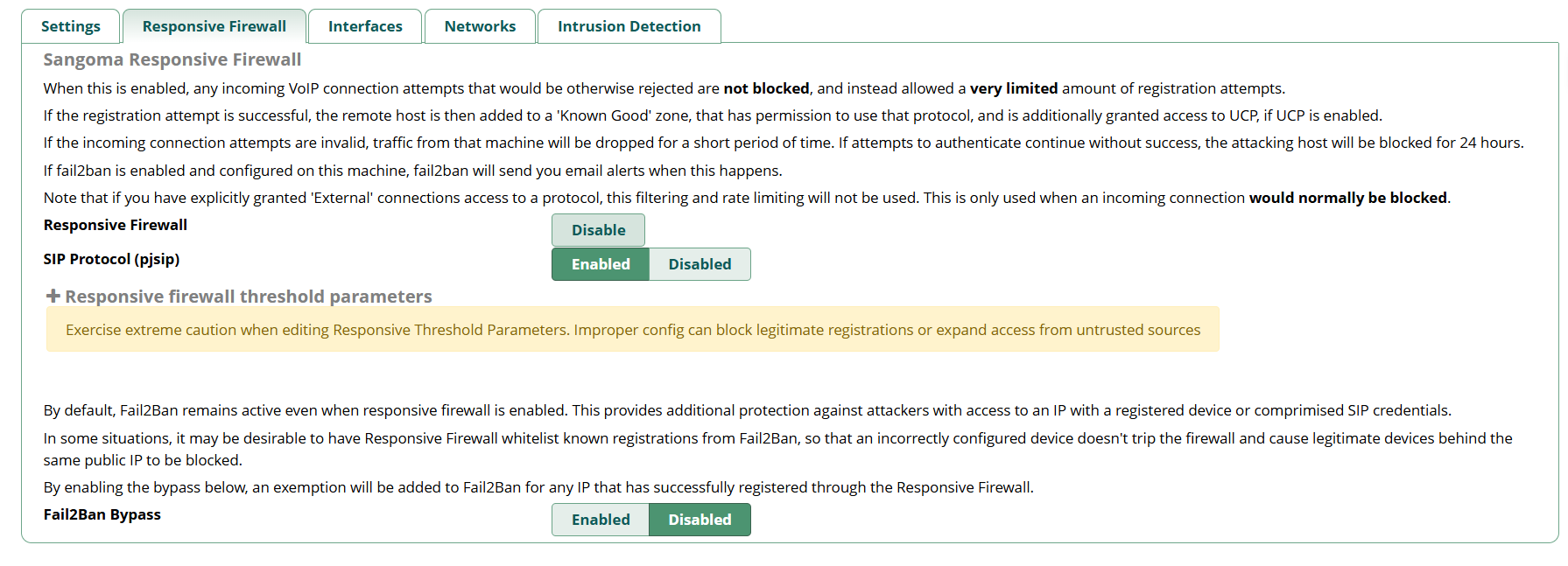 Intrusion Detection tab showing running status, Ban Time, Max Retry, Find Time, and import buttons plus Custom Whitelist