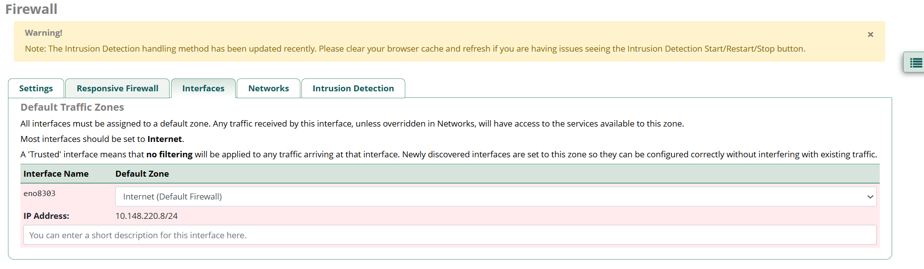 Firewall Settings tab showing overall status and buttons Disable Firewall / Re-Run Wizard