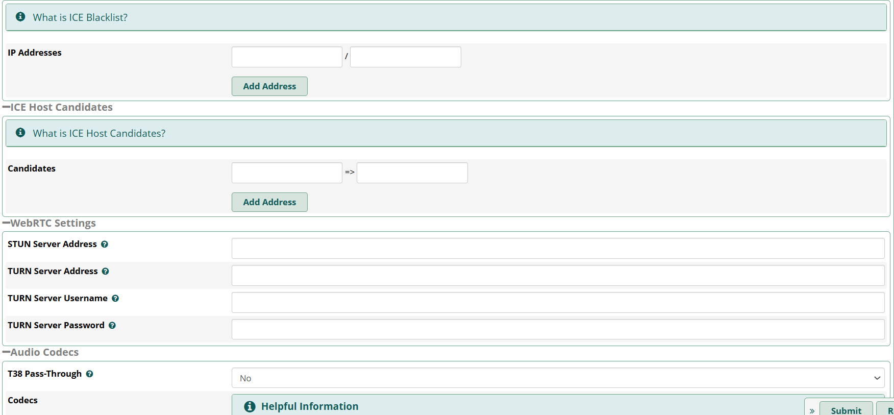 ICE Blacklist, ICE Host Candidates and WebRTC settings
