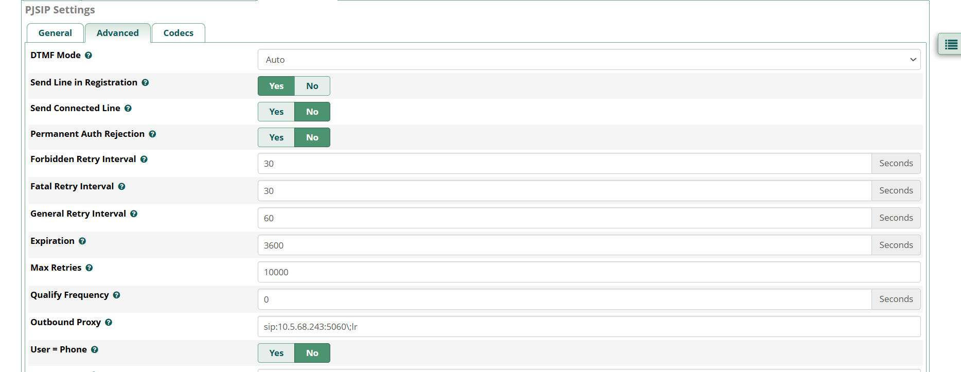 Registration configuration for SIP trunk