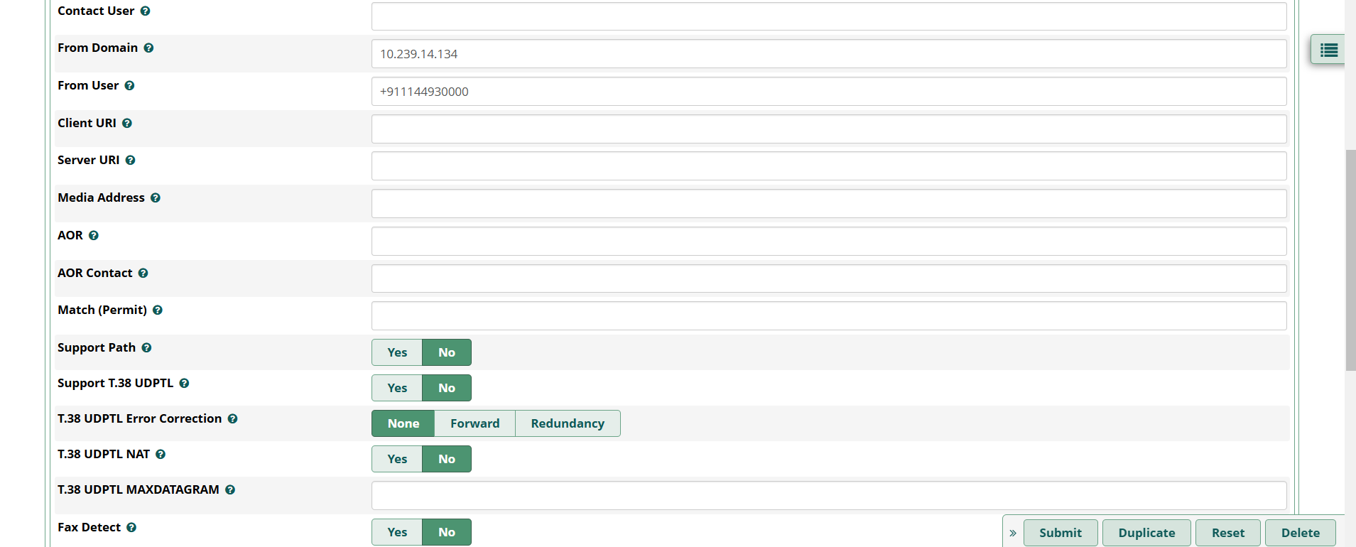 Codec and DTMF settings for trunk