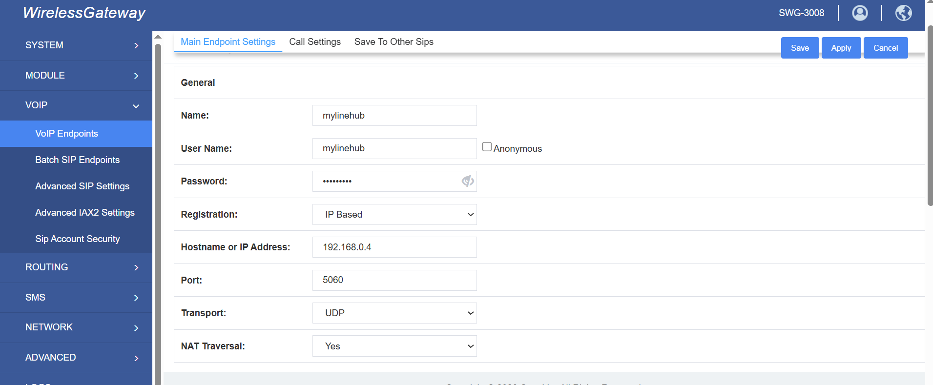 Edit VoIP Endpoint