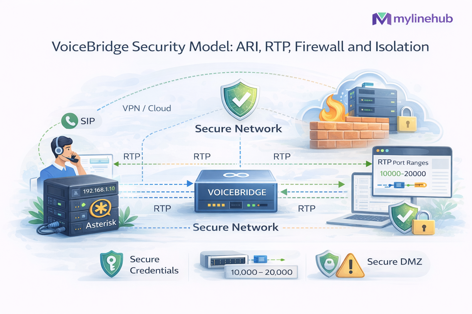 VoiceBridge Security Model: ARI, RTP, Firewall and Isolation